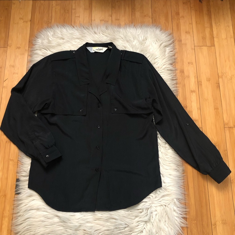Vintage Diane Von Furstenberg Utility Shimmer Collared Long Sleeves Blouse M